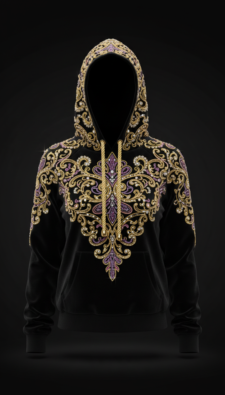 Diamond Gold Embellished Velvet Hoodie