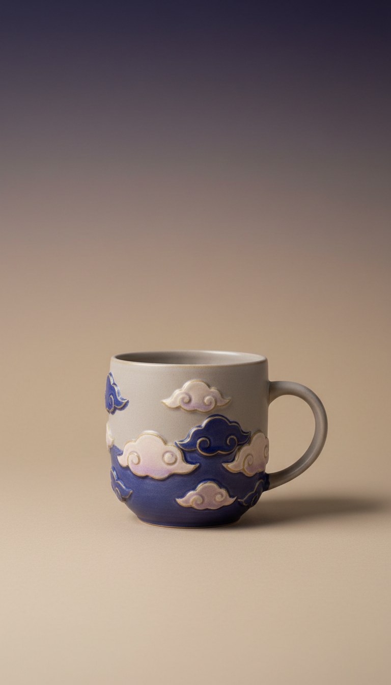 Matte Ceramic Mug with Cloud Motif